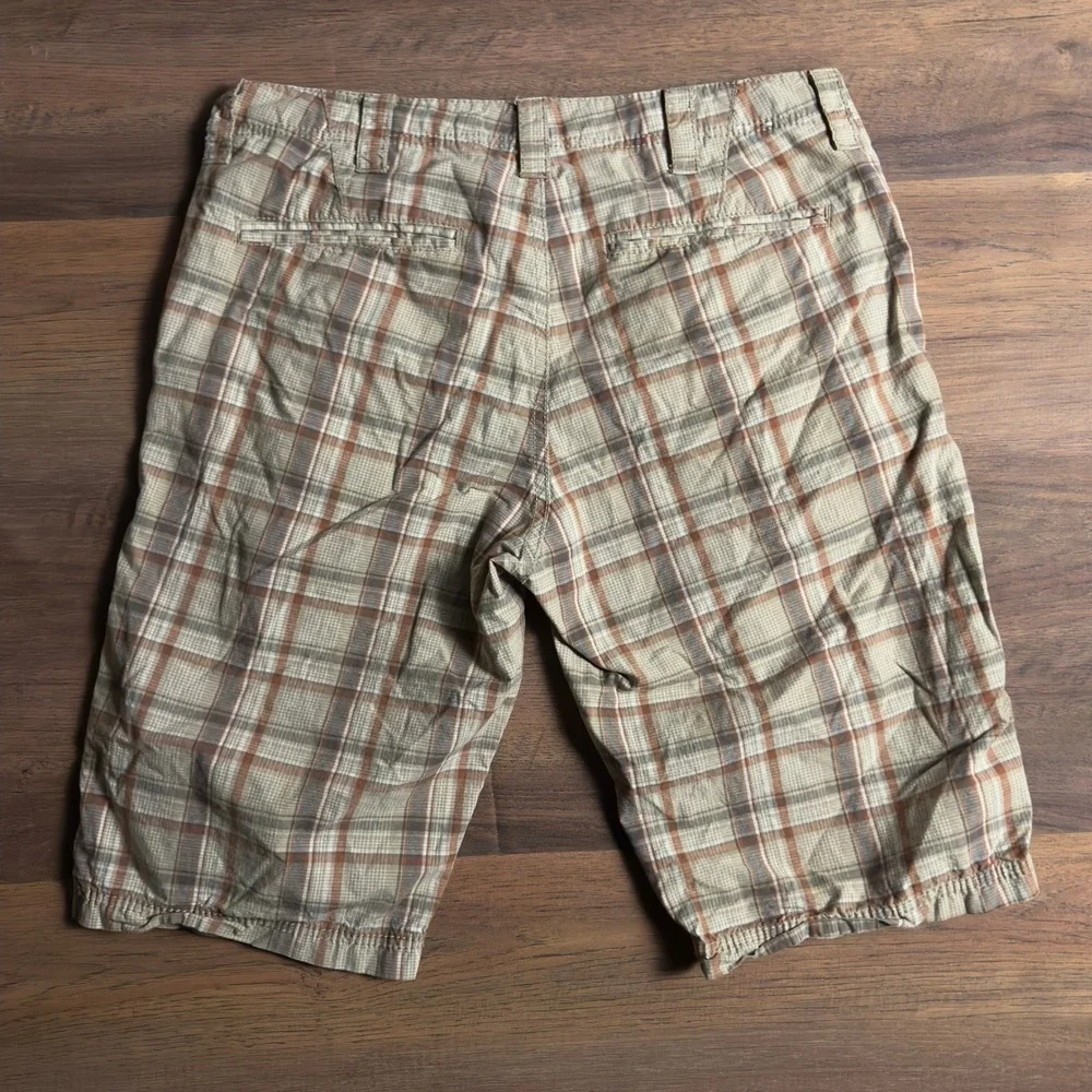 Y2K Calvin Klein Jeans Mens 32 Plaid Shorts Tan Brown Check Flat Front Cotton - Picture 2 of 5
